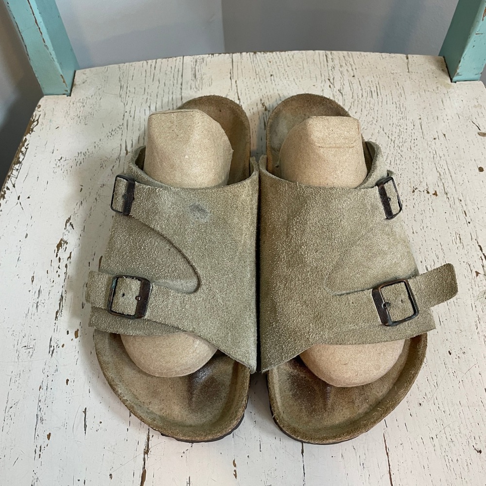 Birkenstock Zurich Suede Double Buckle Strap Slide Sandals Taupe Beige 37 US 6.5